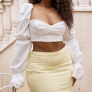 House of CB White Balloon Sleeve Crop Top